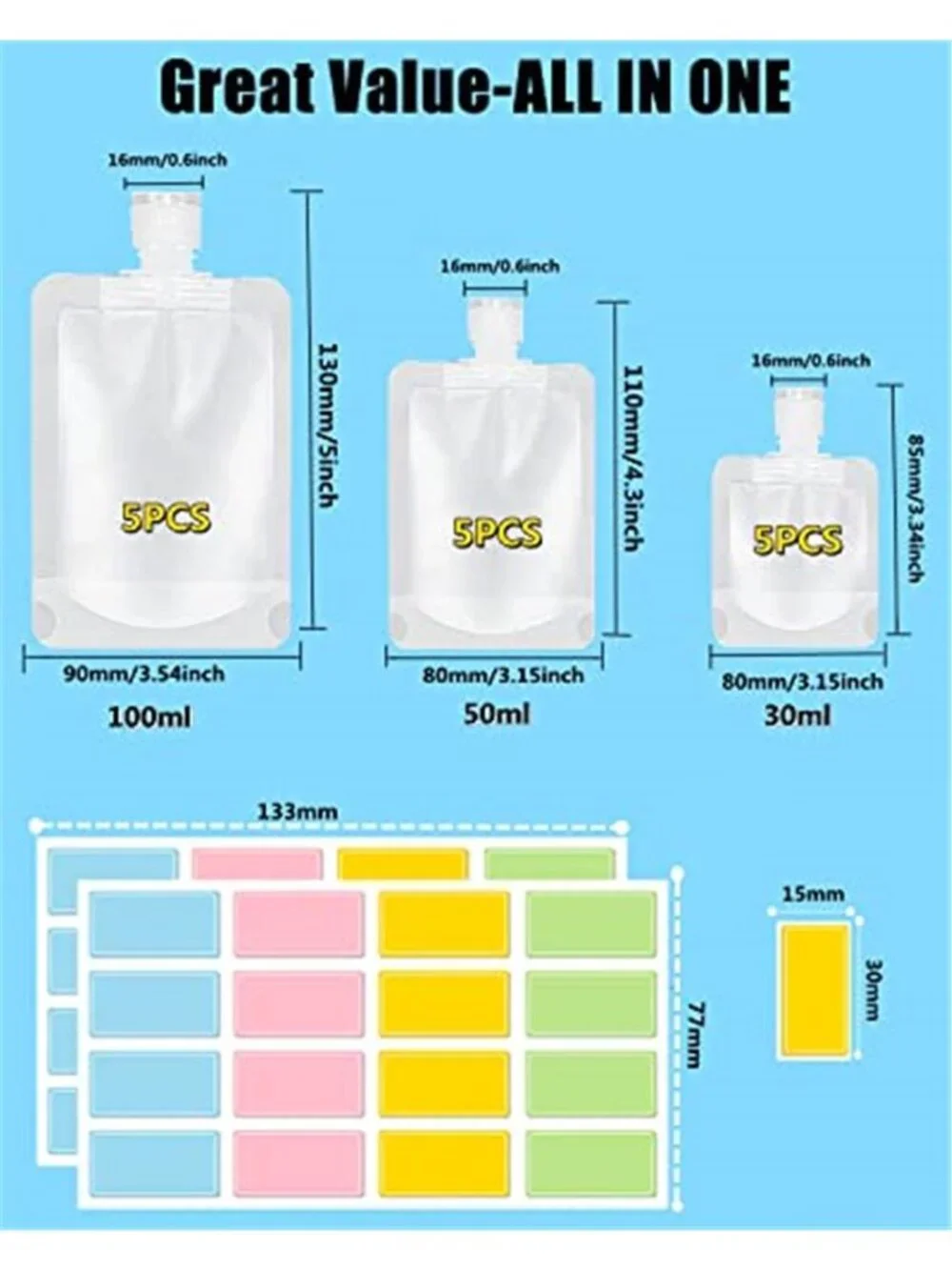 Travel Toiletry Bottles Set Leak Proof Refillable Containers TSA 17 Piece Kit